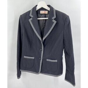 Bernard Zins Paris Size 12 Juan 100% Wool 3-Button Black Blazer Jacket Gray Trim